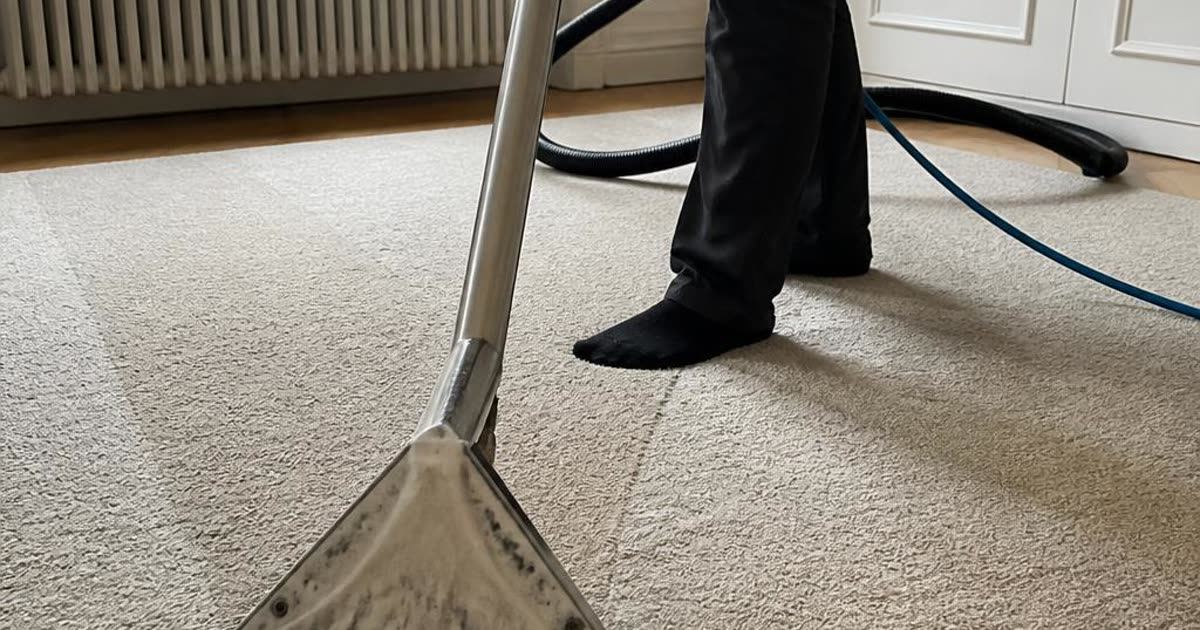 Technicien NUVIO nettoyant un tapis en profondeur dans un appartement bruxellois